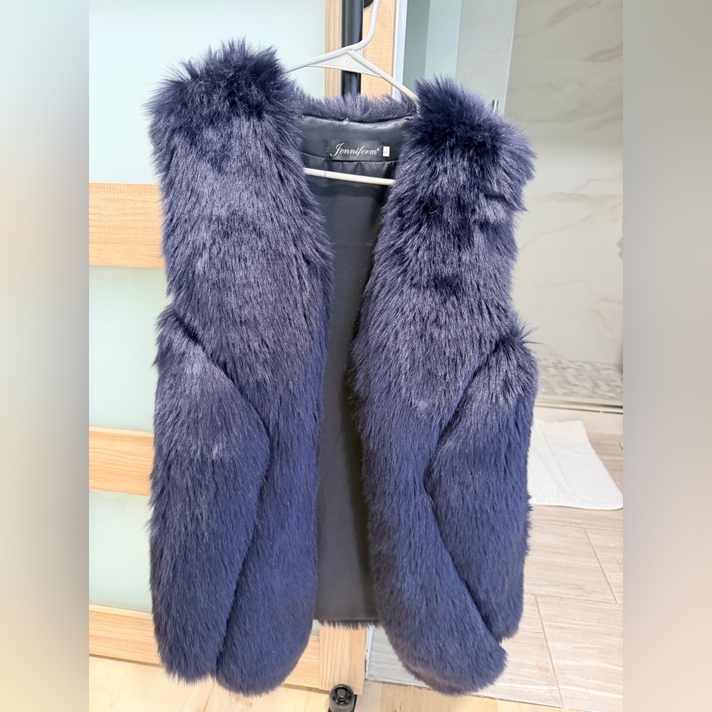 Women's Faux Fur Vest - Navy